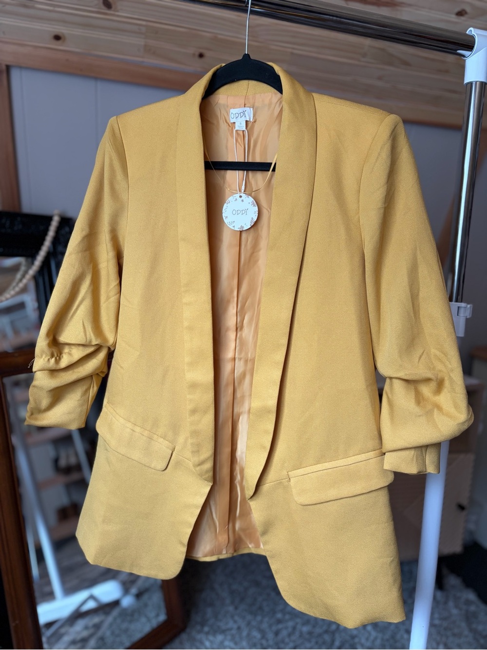 NWT ODDY Women's Fall Mustard Yellow Business Casual Open-Front Blazer Size S